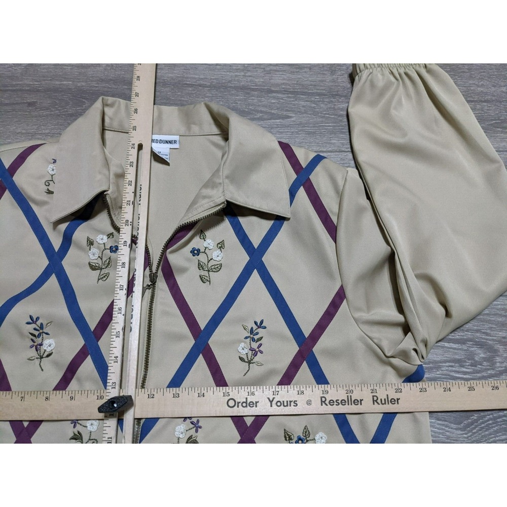Alfred Dunner Jacket Adult Size 14 Tan Retro Bomber Zip Floral Vintage Womens - Picture 4 of 5